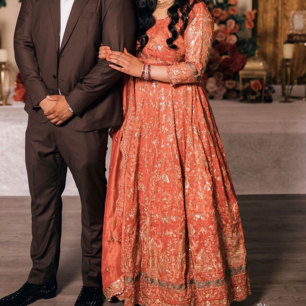 Elegant Orange Embroidered Lehenga - Picture 3 of 3